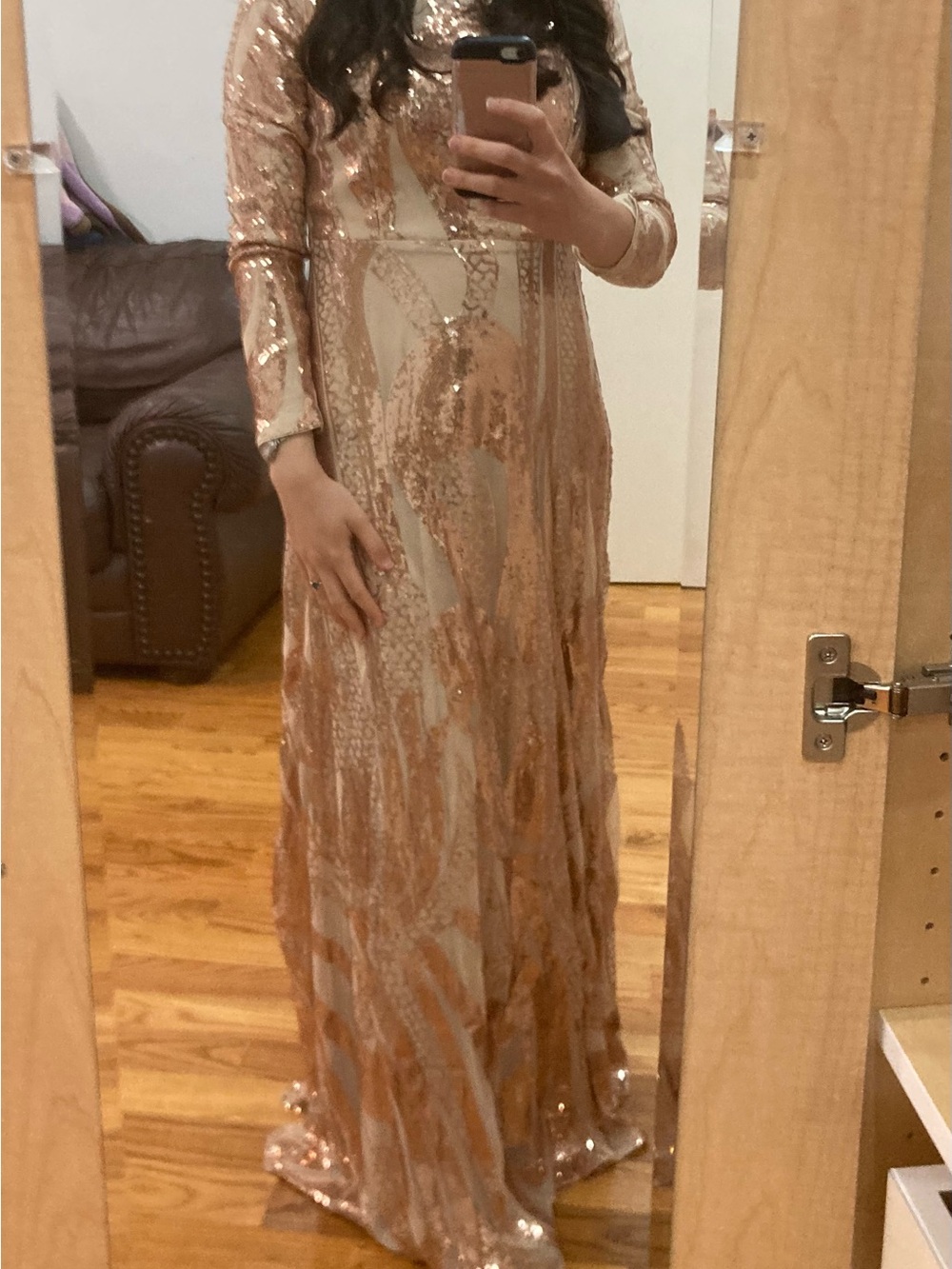 Gold Sequin Maxi Dress gown with Long Sleeves
